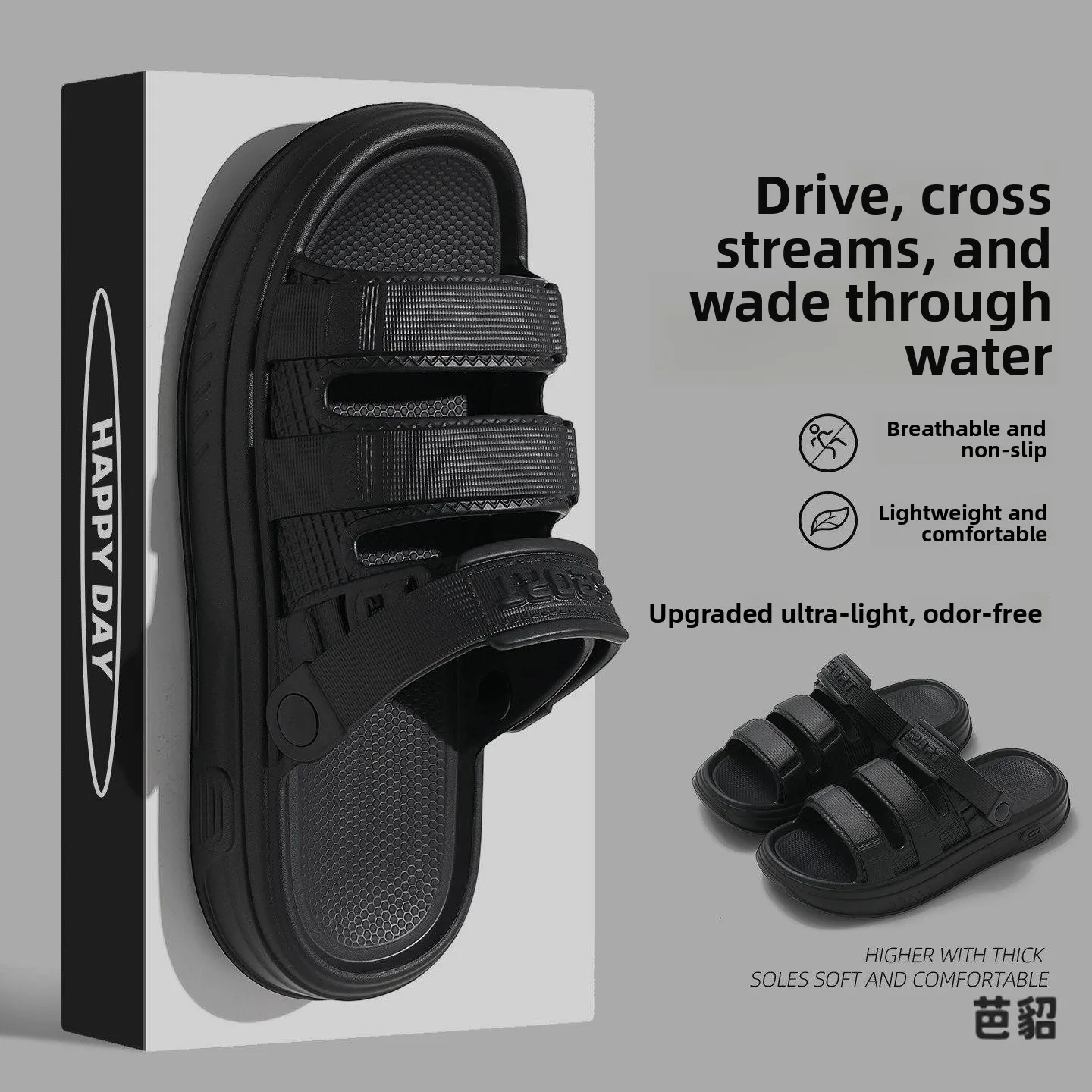 

Men's Driving Thong Slippers Summer Outdoor Wear-Resistant Anti-Slip Thick Eva Bottom Stream Flip Flops Breathable Casual Shoes