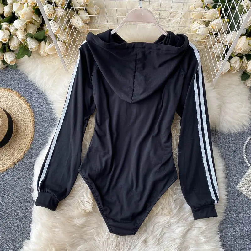 Sexy Fitness Hoodie Onesie Long Sleeve T-Shirt Women's New Style Running Suit Polyester Fiber Slim Fit Regular Length