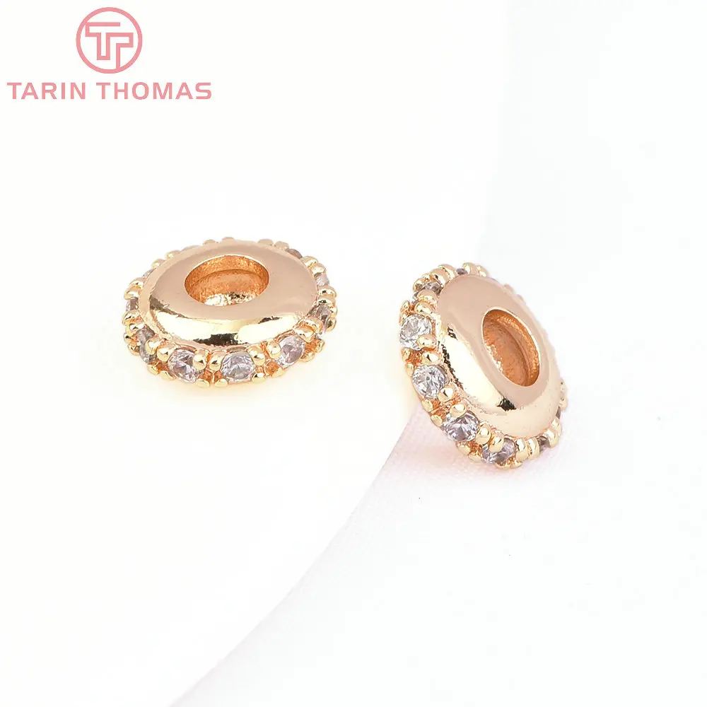 (7817)6PCS 9x3.5MM 24K Gold Color Brass with Zircon Round Septal Beads Necklaces Beads High Quality Jewelry Findings Accessories