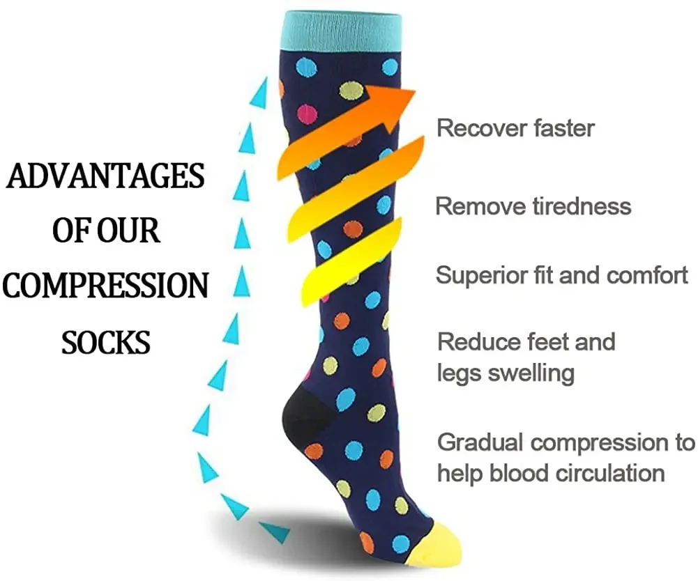 3/5/6/7 Pairs Compression Socks Women Men Knee High Sports Socks Edema Diabetes Varicose Veins Running Cycling Marathon Socks