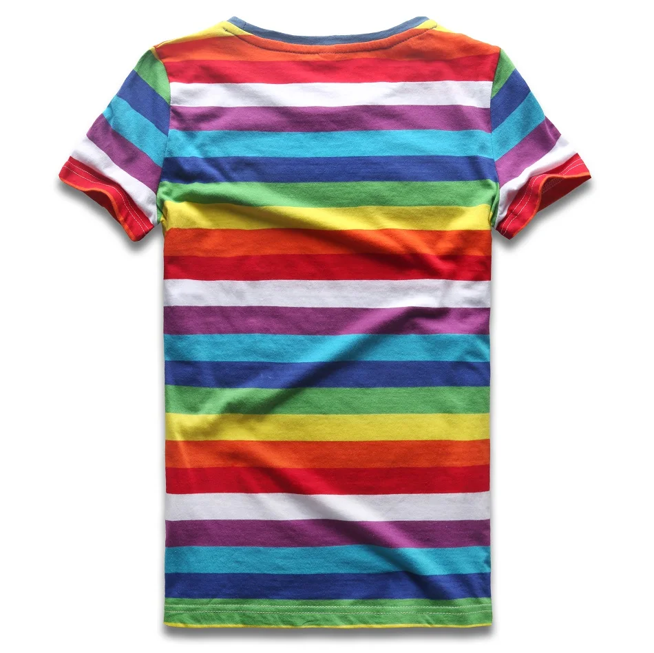 Rainbow T Shirt for Women Colorful Stripe Tshirt Crew Neck Top Tees Woman Short Sleeve Striped Top Summer Casual