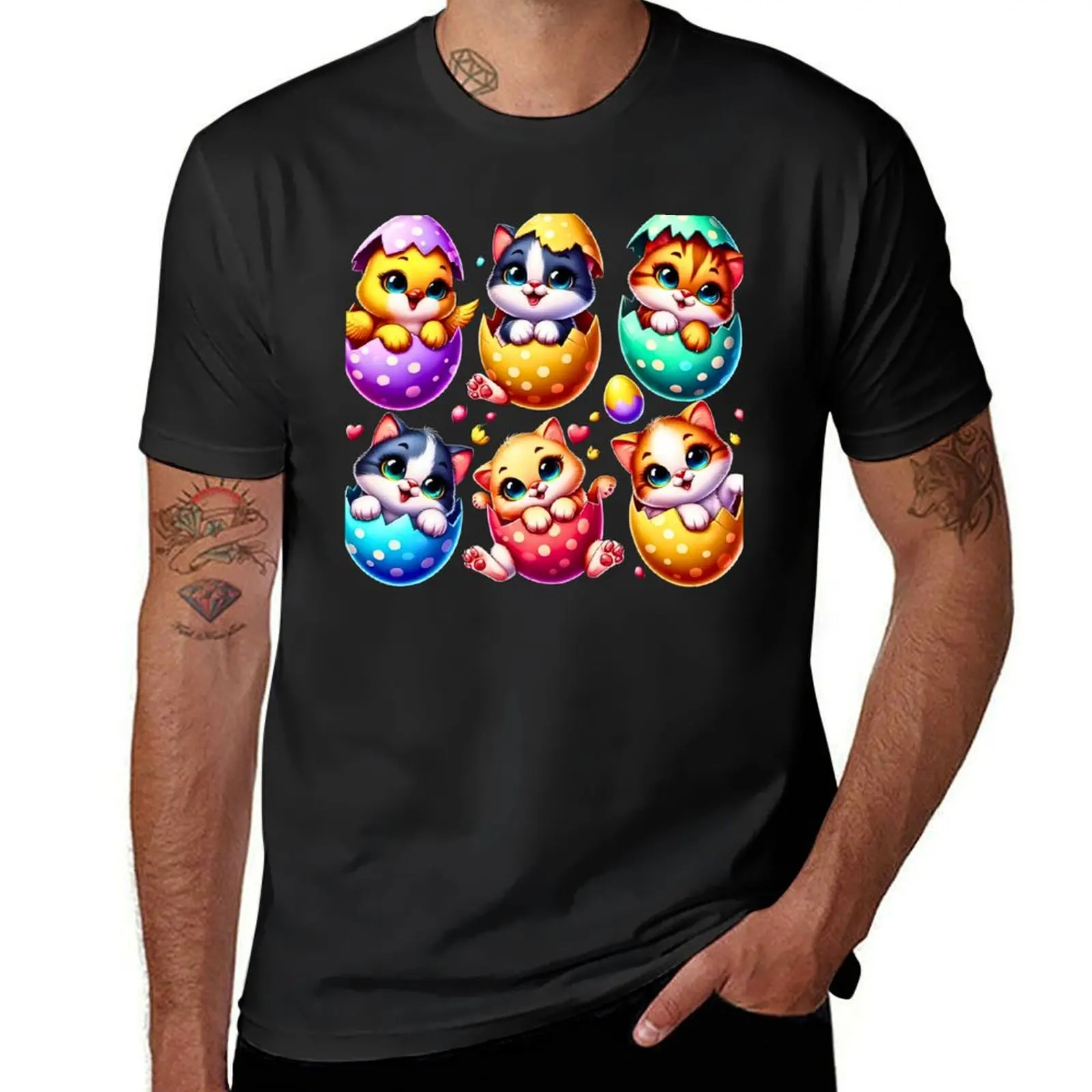 Cute Cartoon Cat Hatching From A Chicken Egg T-Shirt summer tops funnys customs design your own men clothing