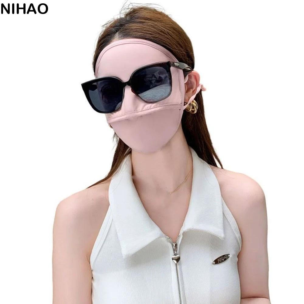 Elastic Full Face Ice Silk Mask Solid Color UV Protection Sunscreen Mask Sunscreen Veil Face Scarves Face Gini Mask Outdoor