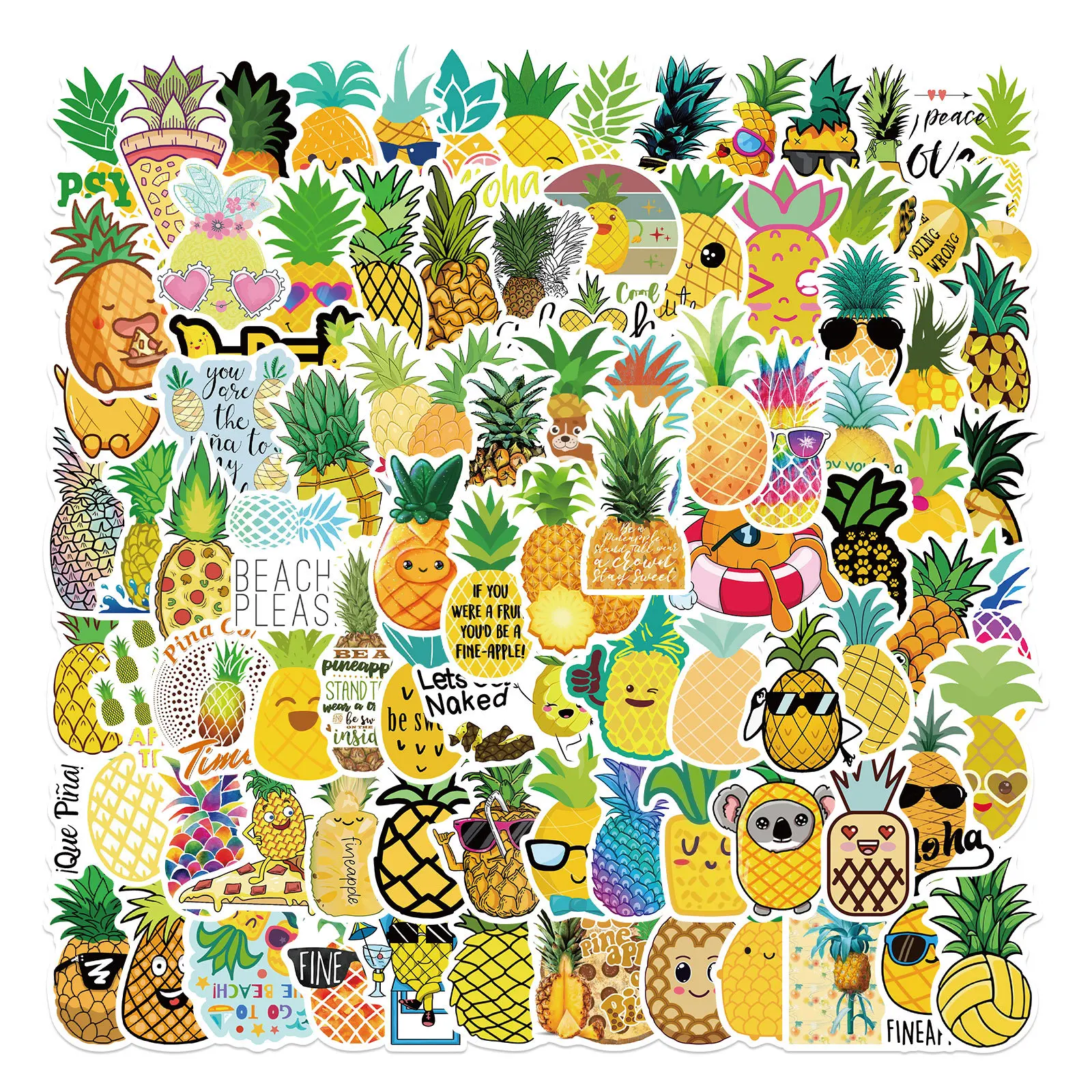 10/30/50/100pcs  Pineapple Cute Graffiti Sticker Funny Cartoon Plant Decals Sticker Diy Window Wall Water Cup Trolley Stickers