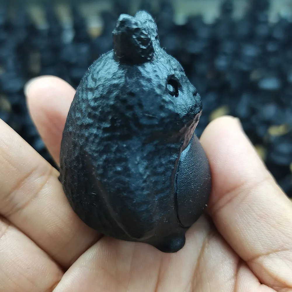 Cute Obsidian  Carved Chinchilla Gemstone Craft Home Decoration Wholesale