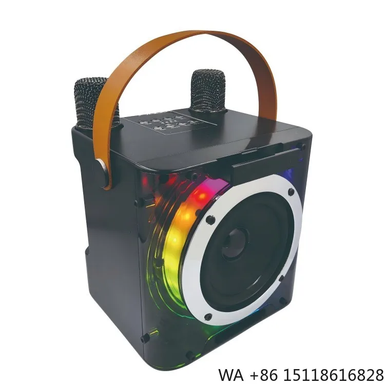 カラオケマシン-2つのワイヤレスマイク付き-btマイクとスピーカー-ktvセット-rgbライト効果付き-ハンドヘルドマイク-軽量-po