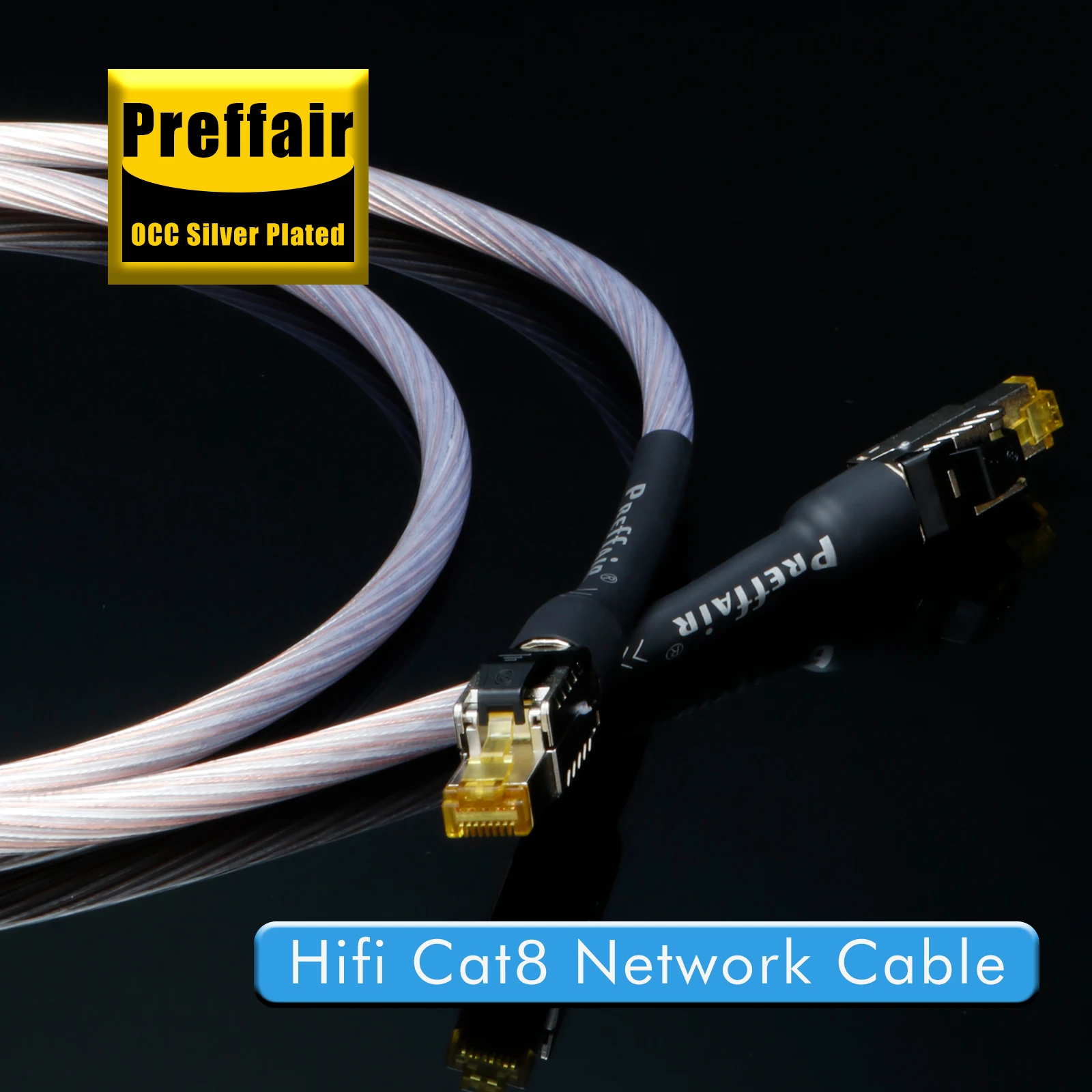 Cat8 Ethernet Cable 40Gbps 2000Mhz Speed OCC Sterling Silver Cable Rj45 Interface Flagship Gold Cat8 Network Cable Digital Cable
