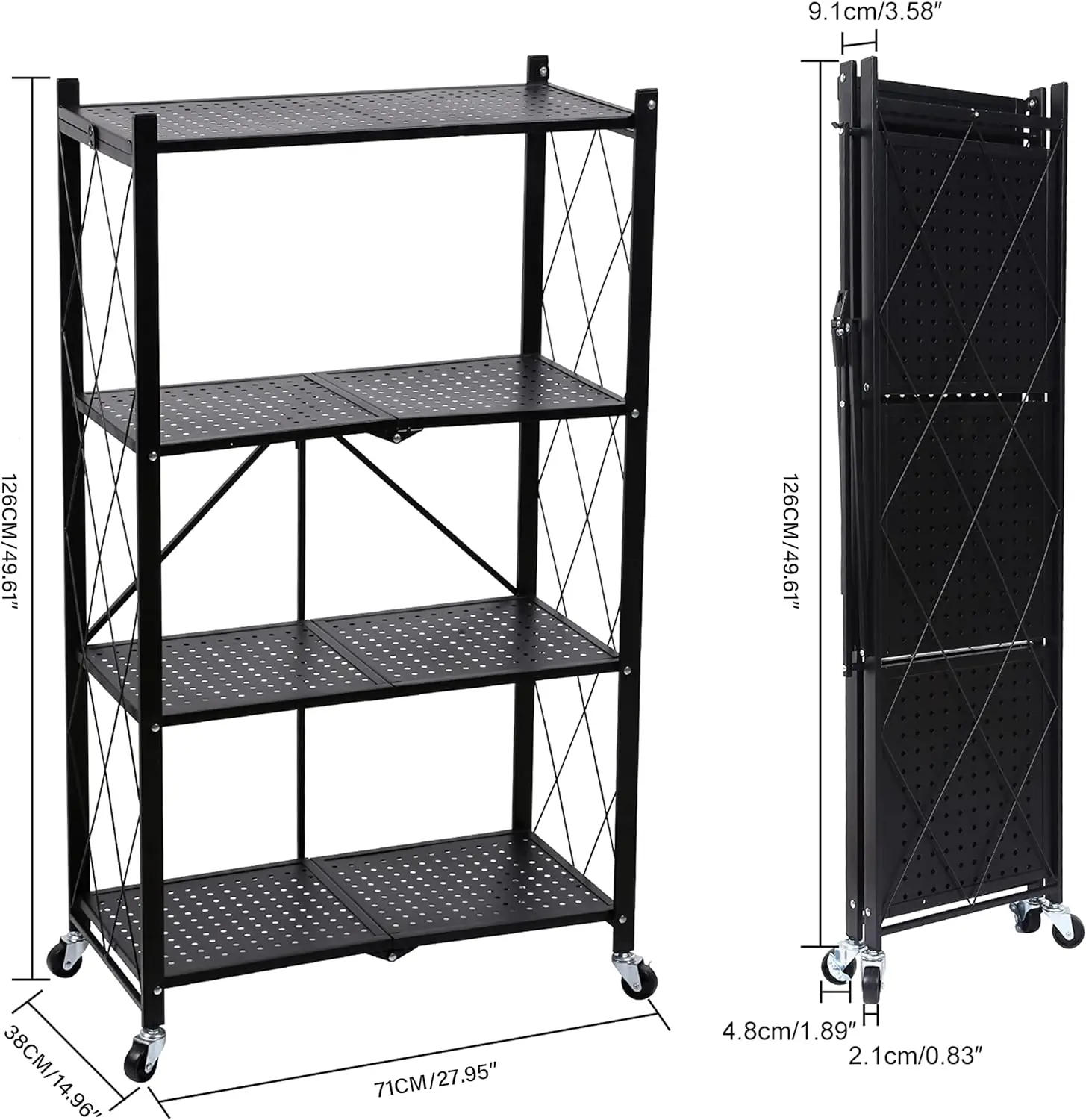 Scaffale portaoggetti pieghevole in metallo per impieghi gravosi con ruote che si muove facilmente scaffali Organizer ottimo