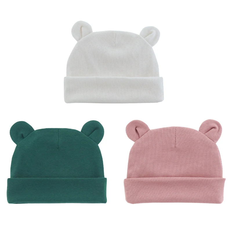 Soft Infant Beanies Caps Baby Hat Cartoon Bear Boneless Cotton Hat Newborn Headwear Windproof Hat 0-6M Baby Hat Hair Accessories