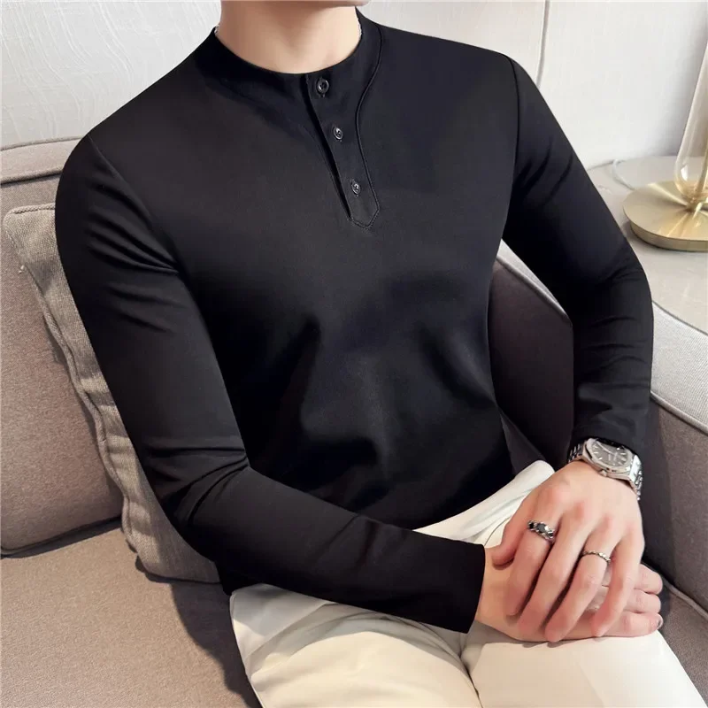 

Men's Spring Fall High Quality Long Sleeve T-shirt Male Slim Fit Crew Neck Stretch Casual T-shirt 4XL-M