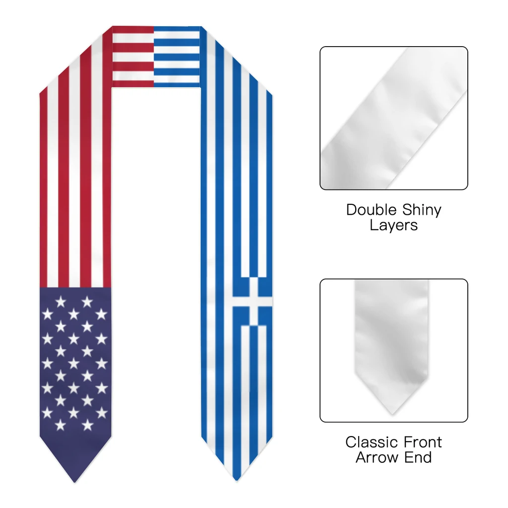 Graduation Sash Greece & USA United States Flag Stole Shawls Graduate Wraps Scraf International Student Pride Gifts