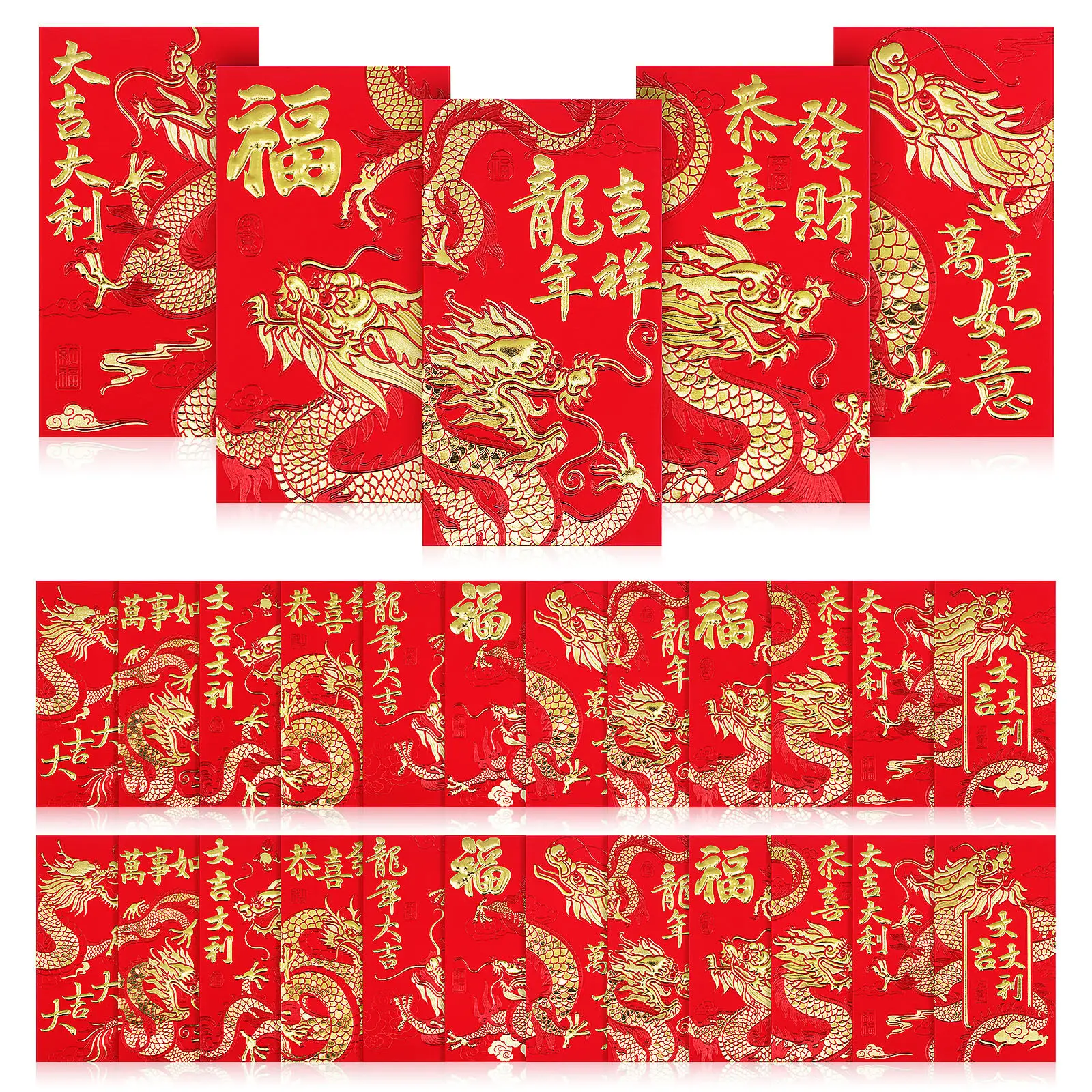 

36Pcs Dragon Year Red Envelopes Large Red Money Pockets Gold Embossed Chinese New Year Festival Cash Packets Traditional Gift