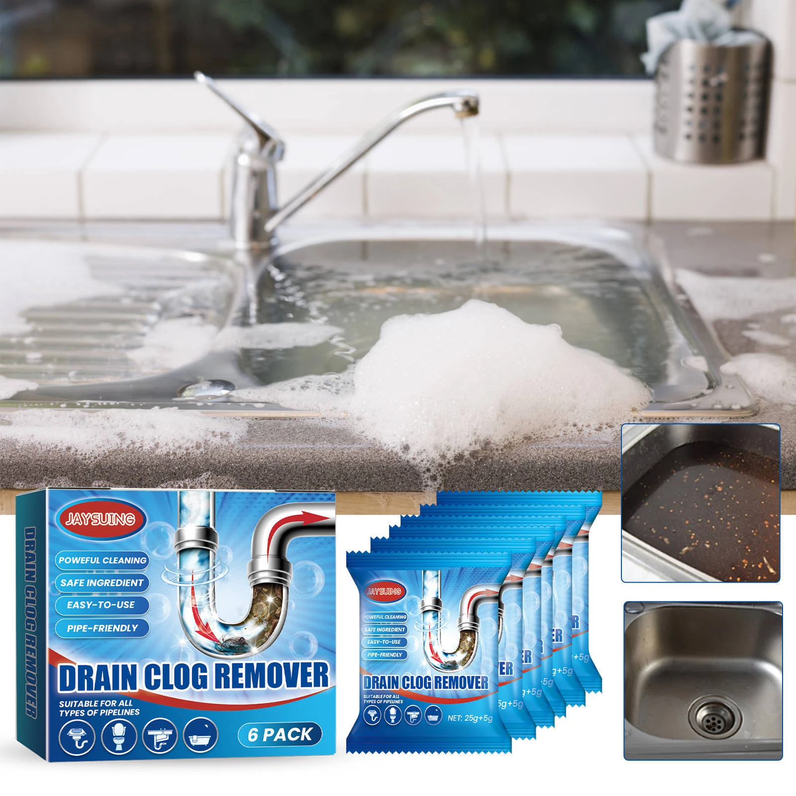 Drain Cleaner Powerful Pipe Dredging Agent Deodorization Water Pipe Sewer Sink Toilet Cleaning Powder Household Cleaning Product