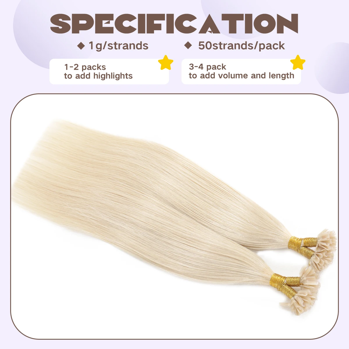 Sindra Pre Bonded Nail Tip Extensions Human Hair Platinum Blonde 14-20 Inch Color #60 Hot Fusion Keratin Hair Extensions