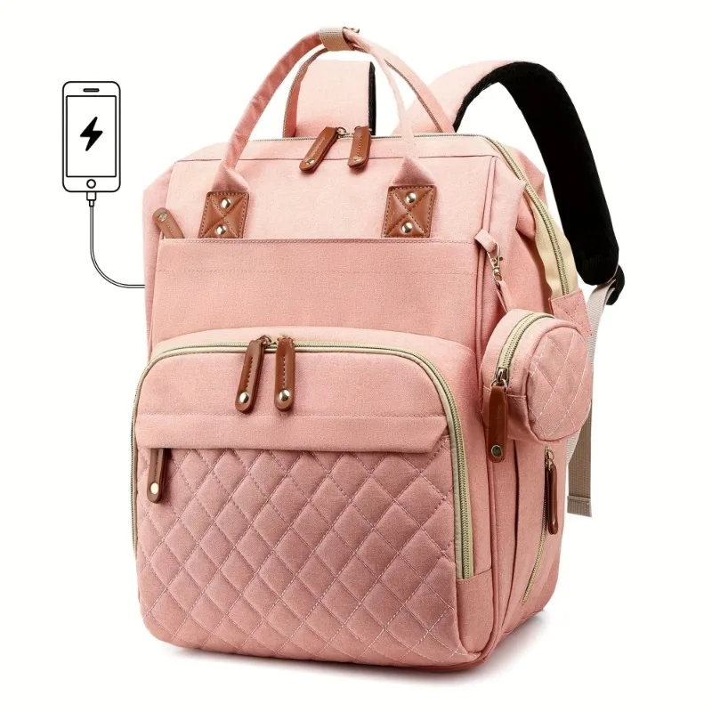

Multiple Pockets Diaper Bag Backpack Multiple Pockets For Parents Youngsters Girls and Boys Pink Multi Purpose Shoulder Bag