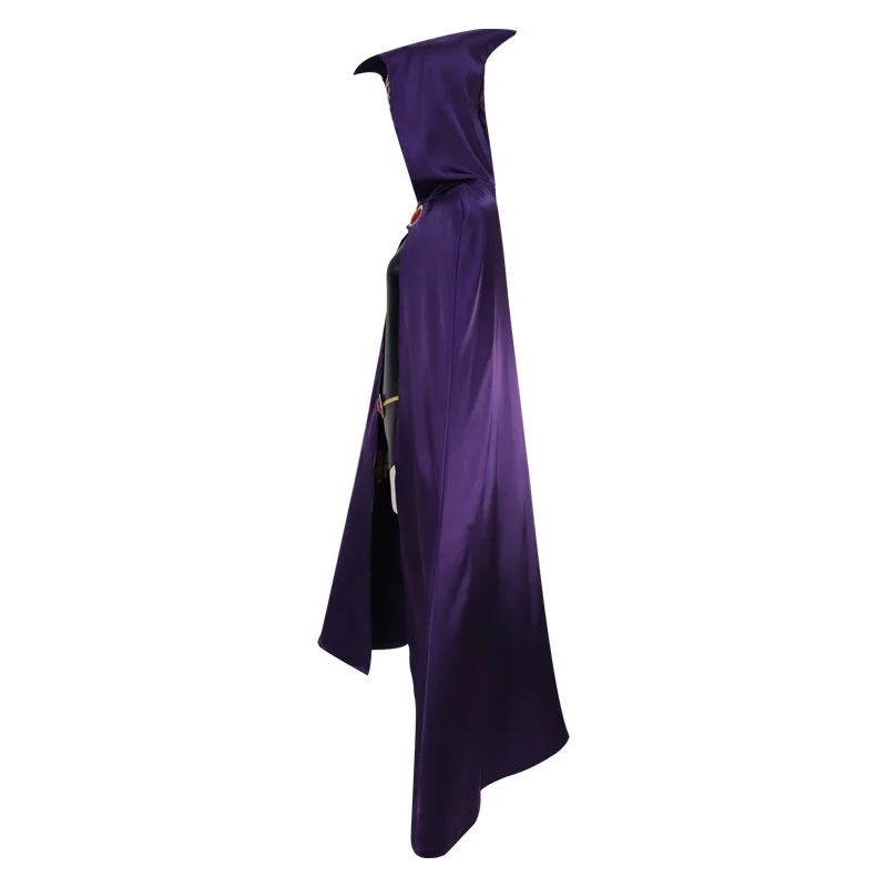 Anime Teen Titans Raven Cosplay Costume Purple Cloak Dress Wig Set Superhero Raven Cosplay Outfit Halloween Stage Set for Women - view 3
