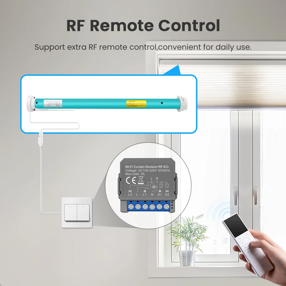 MIUCDA Tuya WiFi RF433 Curtain Switch Module Smart Control Roller Blinds Switch APP Remote Control Works With Alexa Google Home