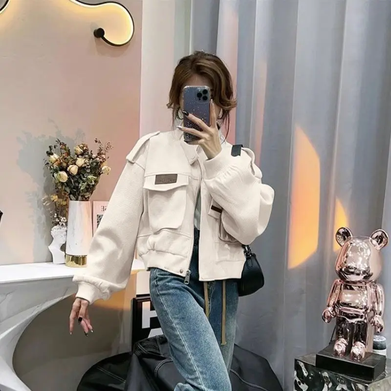 Green Sheepskin Coat for Women 2024 Baseball Clothes Korean Streetwear Y2k Jacket Woman Short Spring Crop Clothing Bomber Autumn