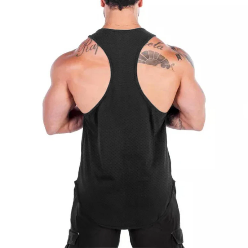 Mens Gym Stringer Tank Top Mesh Quick Dry Fitness Clothing Bodybuilding Shirt Running Vest Workout Sleeveless Sports Tanktop