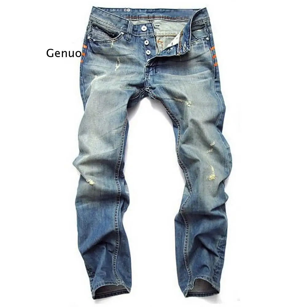 

Brand men denim jeans patchwork straight barrel distressed scratches fashion high quality fashion