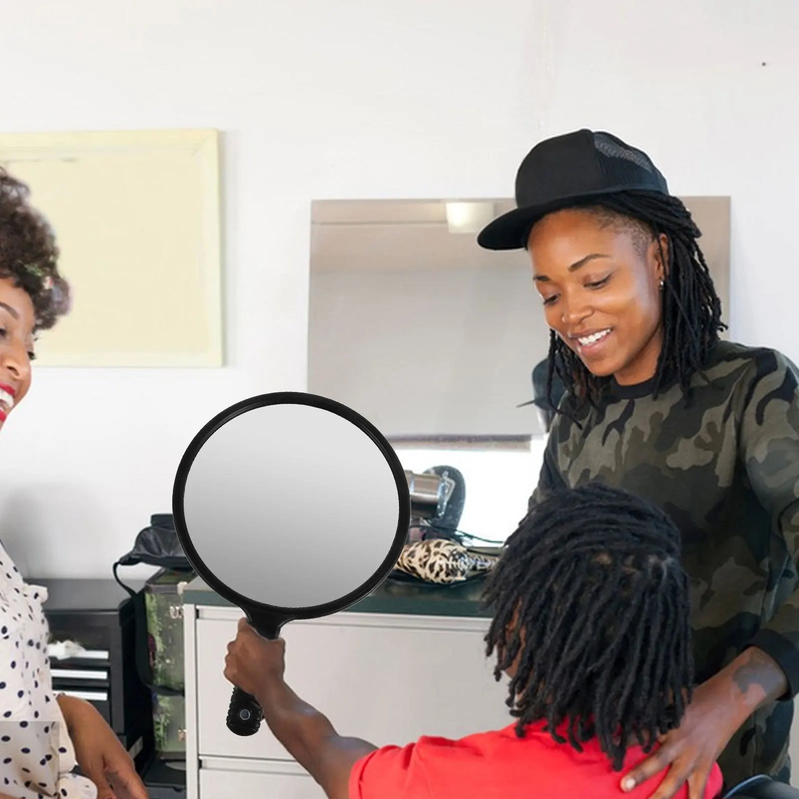 Runder Handspiegel mit Griff, große, klare Sicht für Friseure, Friseure, Salongebrauch, Reisen, Pflege, Styling, Reise-Handspiegel