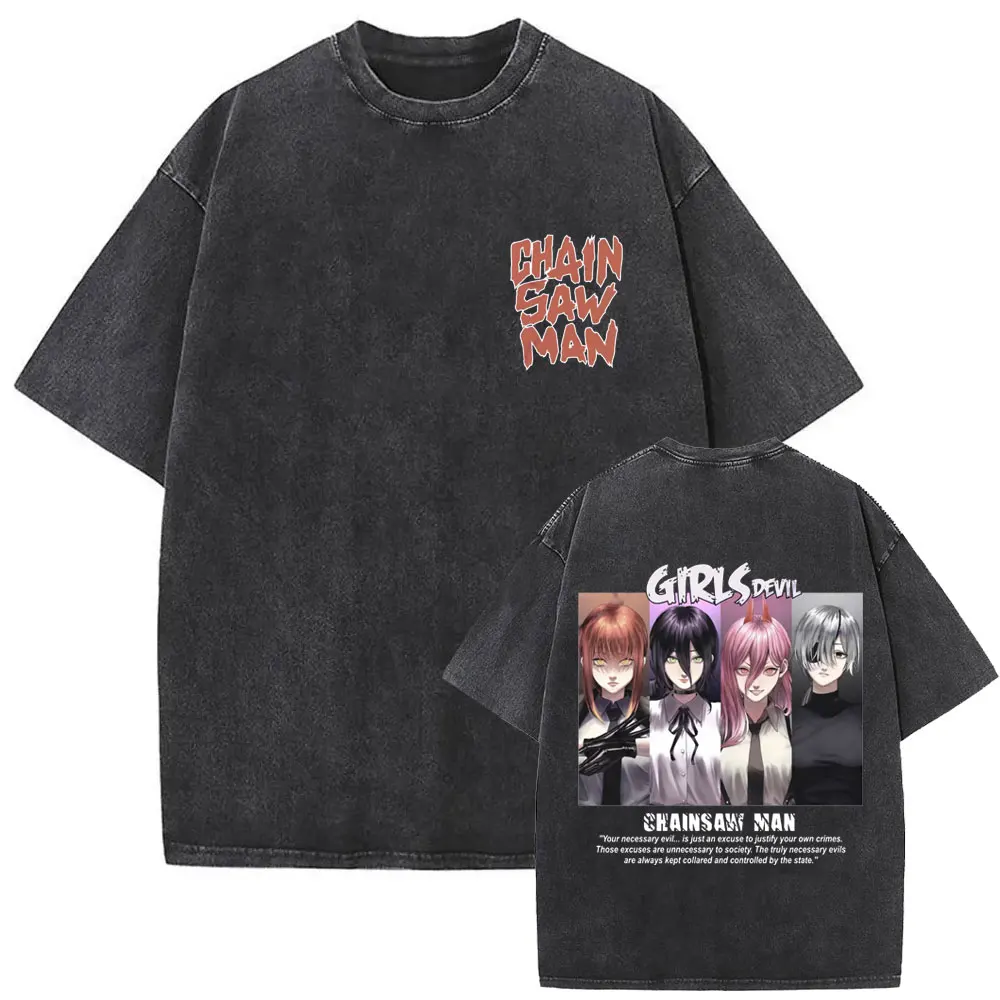 

Washed Vintage Anime Chainsaw Man Makima Reze Power Himeno Graphic T Shirts Men Women Clothing Fashion Casual Oversized T-shirt