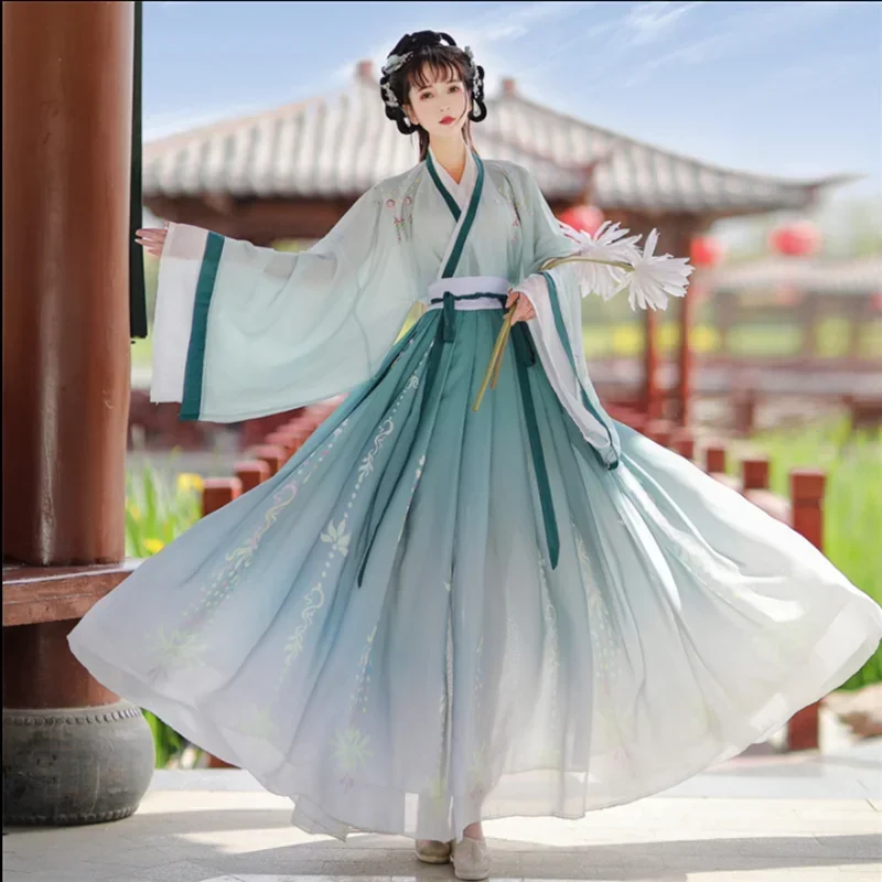 In Stock Hanfu Women's Chinese Traditional Embroidery Stage Dance Dresses Female Fairy Cosplay Costumes Woman Han Fu Blue Green