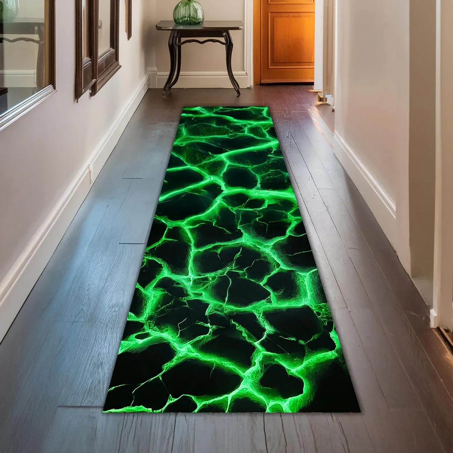 2D Lava Rock Runner Rug Non Slip Washable Kitchen Floor Mat with Hot Volcano Stone Print Long Hallway Entryway Rug for Laundry