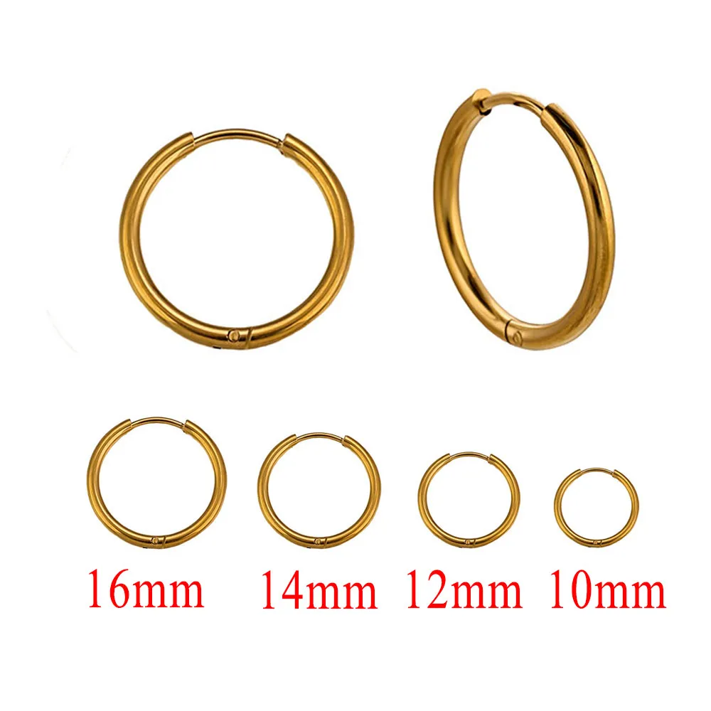 2/6 Piezas de Aretes Redondos de Acero Inoxidable para Mujeres y Hombres, Apilables, Chapados en Oro de 18K, Pequeños Aros para Cartílago, Accesorios de Joyería DIY