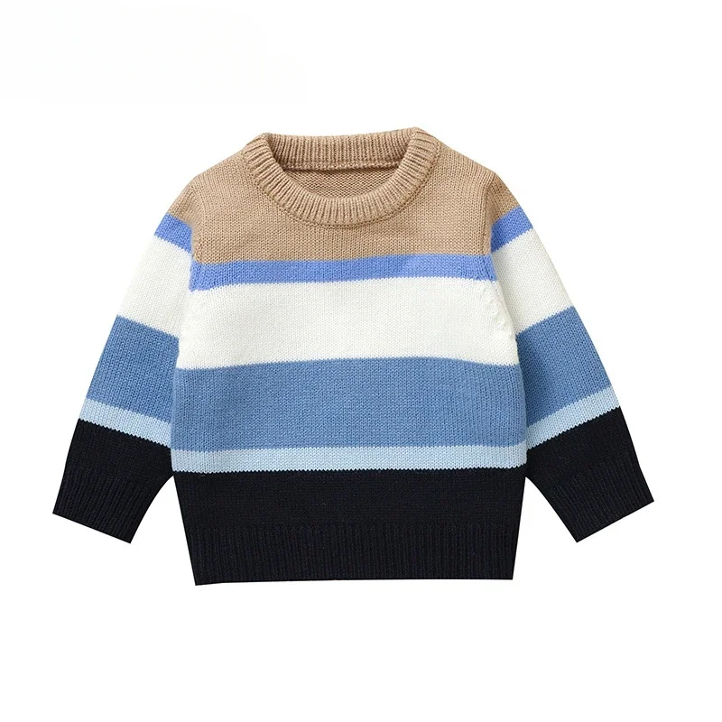 

2024New Knitwear Baby Children's Striped Knitted Top Outdoor Baby Men's Kids Fashion Warm Sweater Teen Autumn and Winter Clothes