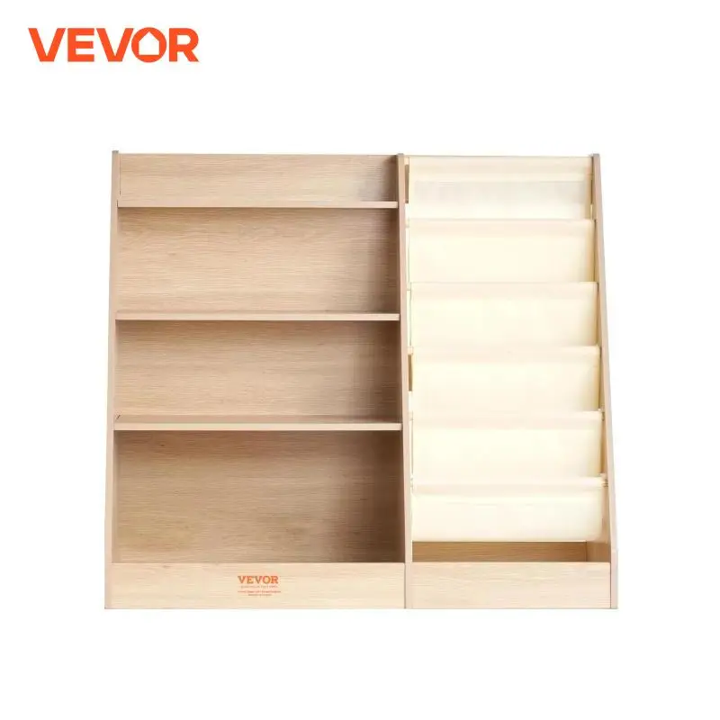 VEVOR 4-Tier Kids Wooden Bookshelf Six-Layer Sling Bookcase Baby Storage Book Rack for Kids Room Playroom Kindergarten Nursery