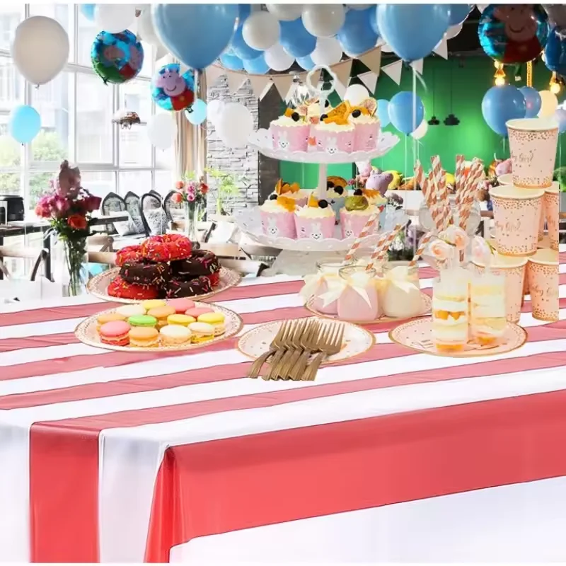 Red and White Striped Tablecloth Waterproof Odorless Carnival Circus Table Cover for Party Picnic Decoration 54'X108' Gift