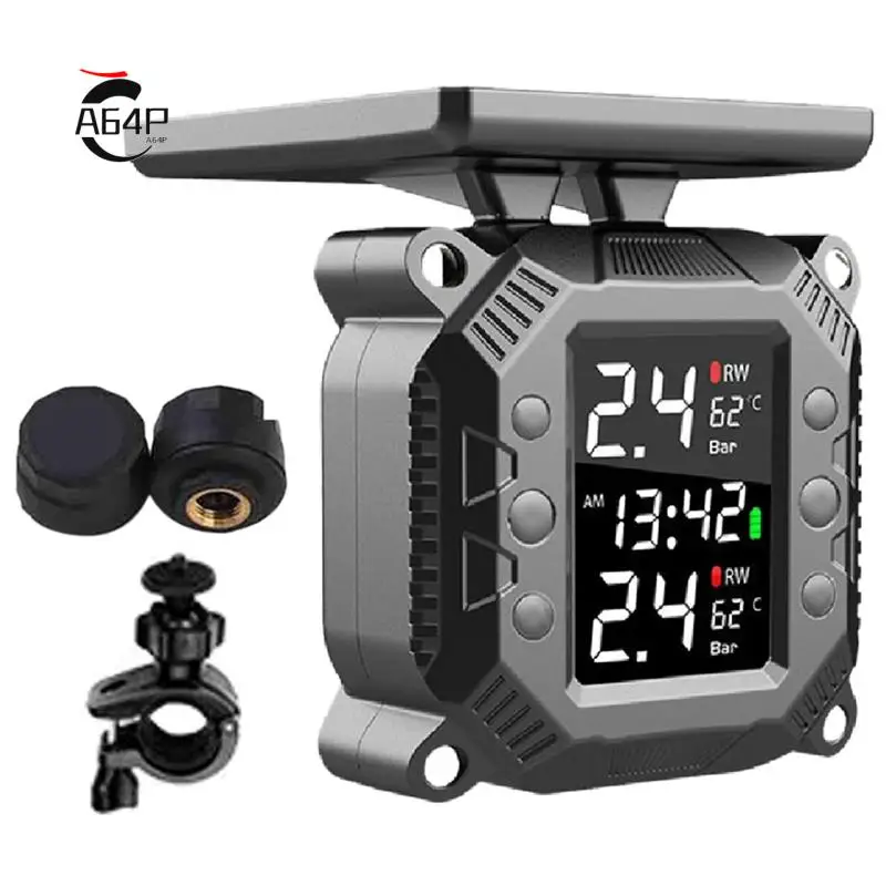 

A64P-Wireless Motorcycle TPMS Tire Pressure Monitoring System Solar External Sensor Temperature Monitor Water Proof