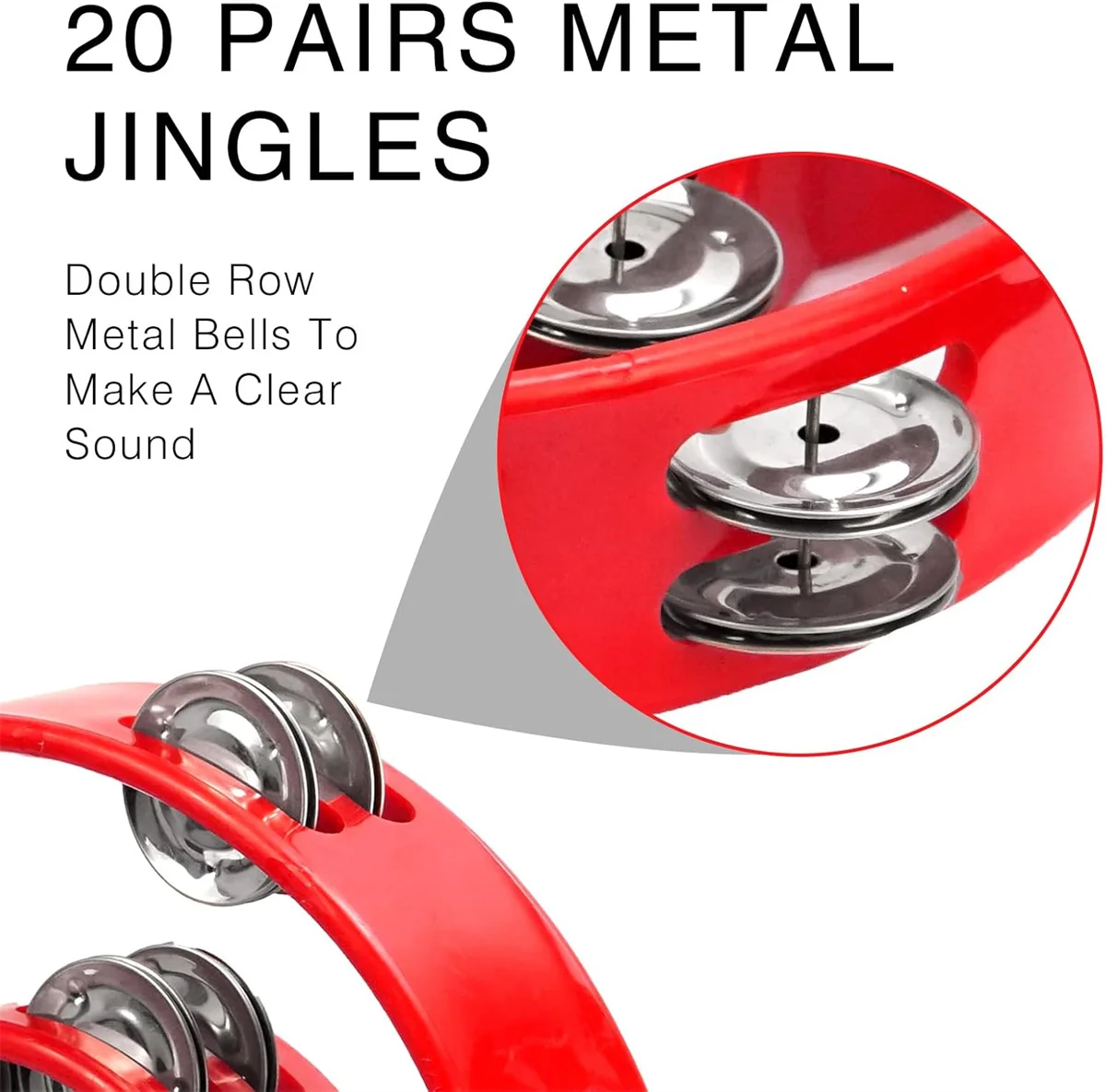Miwayer draagbare halve maan tamboerijn: dubbele rij metalen jingles percussie – ideaal cadeau voor kinderen, volwassenen en feestentertainment