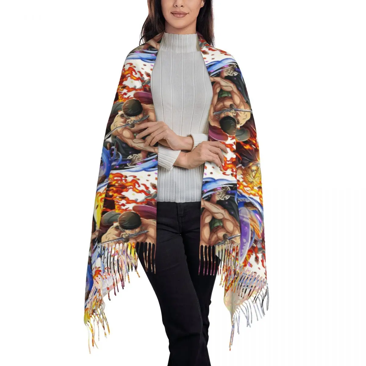 Zoro And Sanji Scarf Tassel Scarves for Women Soft Warm Shawls and Wraps Large Fall Winter Shawl Wrap