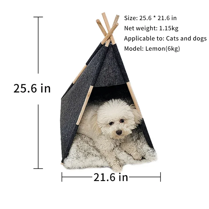 washable dog bed with long fur thick cushion felt wood luxury pet teepee tent indoor outdoor