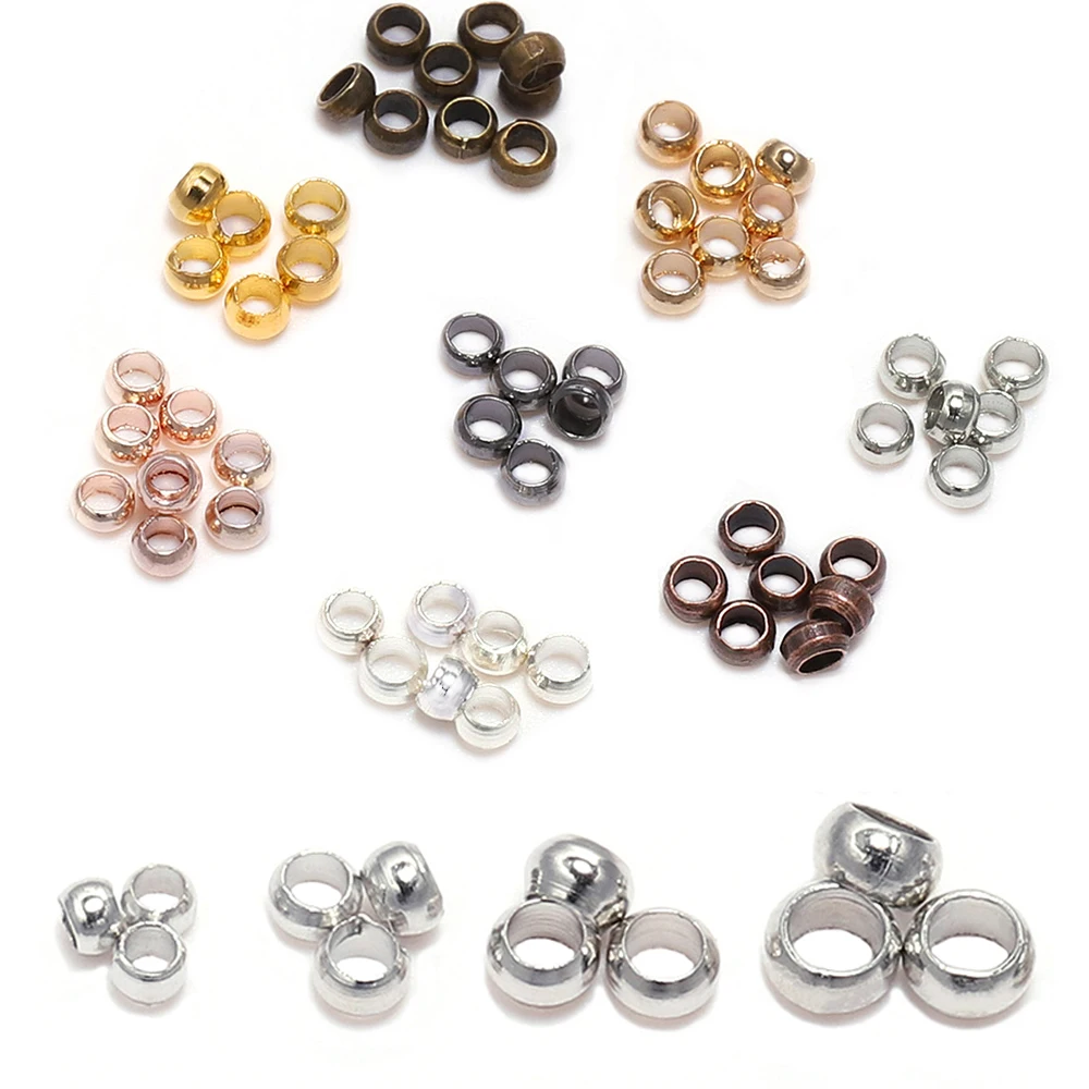 

500pcs/lot Gold Silver Copper Ball Crimp End Beads Dia 1.5-3mm Stopper Spacer Beads For DIY Jewelry Making Supplies Accessories