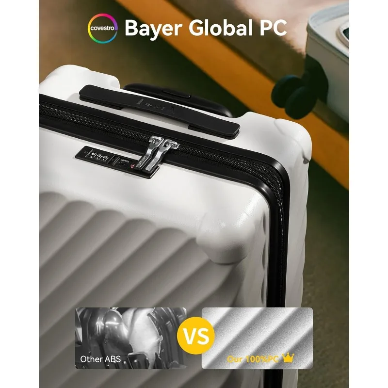 Luggage with Spinner Wheels, Polycarbonate Expandable Hard Shell Suitcase, Carry On 20 Inch, White