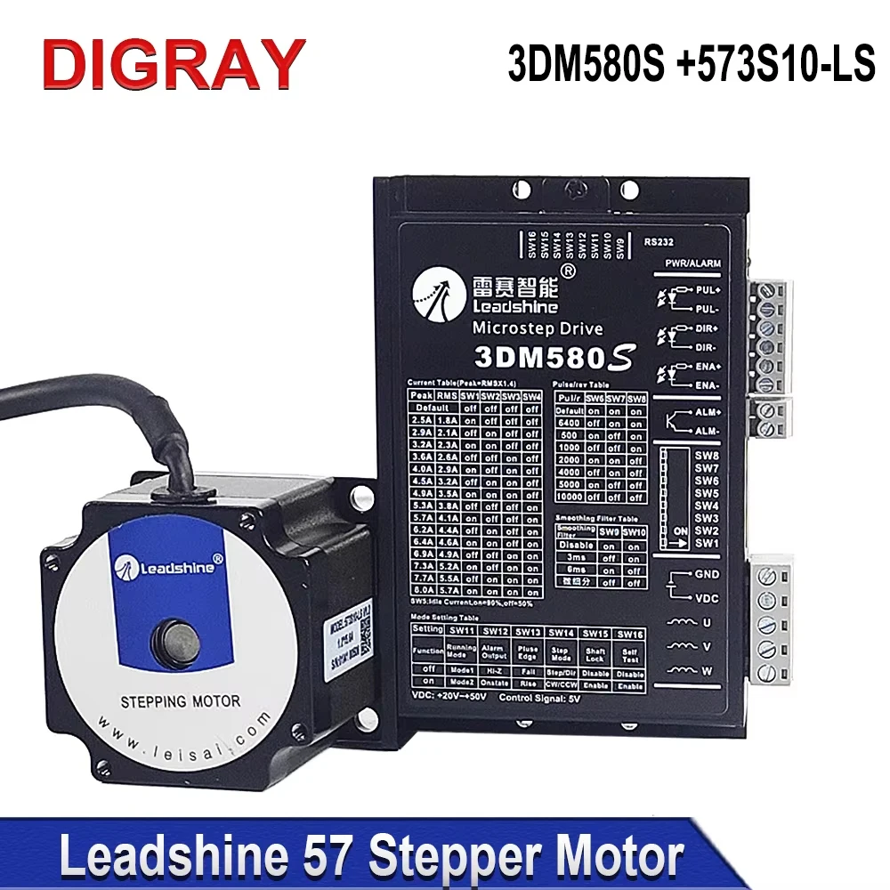 

Комплект драйвера шагового двигателя DIGRAY Leadshine, 3-фазный шаговый двигатель серии 573S 3DM580S для станка для лазерной гравировки и резки с ЧПУ Co2