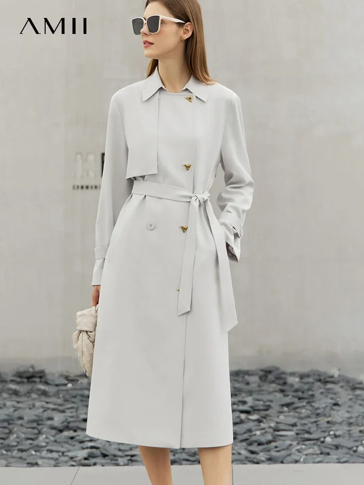 AMII Minimalist Trench Coat for Women 2023 Spring Solid Commuter Casual Elegant French Jacket Belt Loose Clothing Coats 72341026