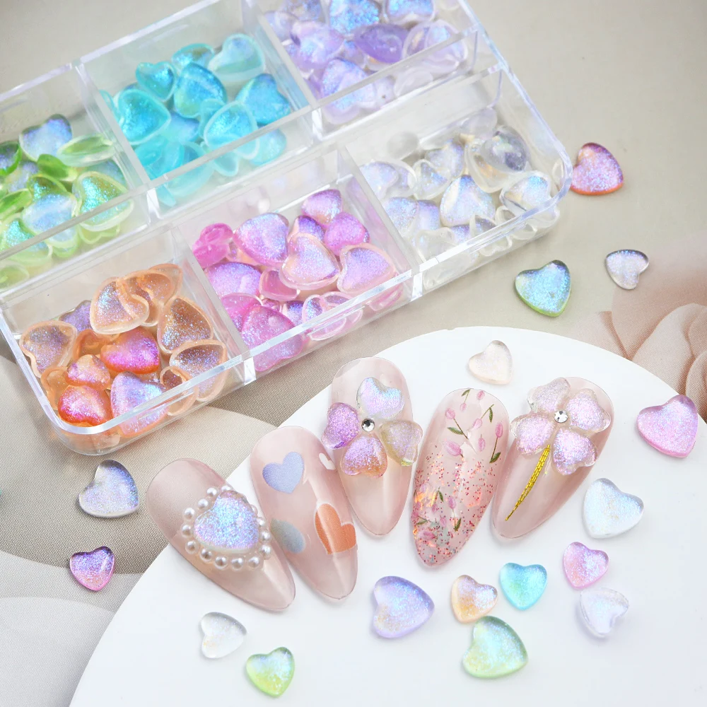 

Nail Art Decoration Gilding Love Heart Crystal Nail Charms Rhinestone Ice Translucent Mixed Candy Color DIY Manicure Accessories