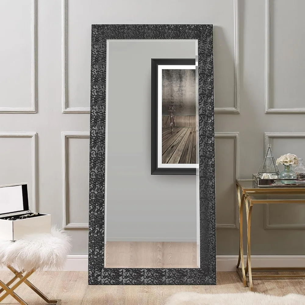 66" L X 32" Full Length Mirror with Faux Wood Frame, Large Decorative Wall Mirror, Tall Full Body Floor Mirror for Bedroom