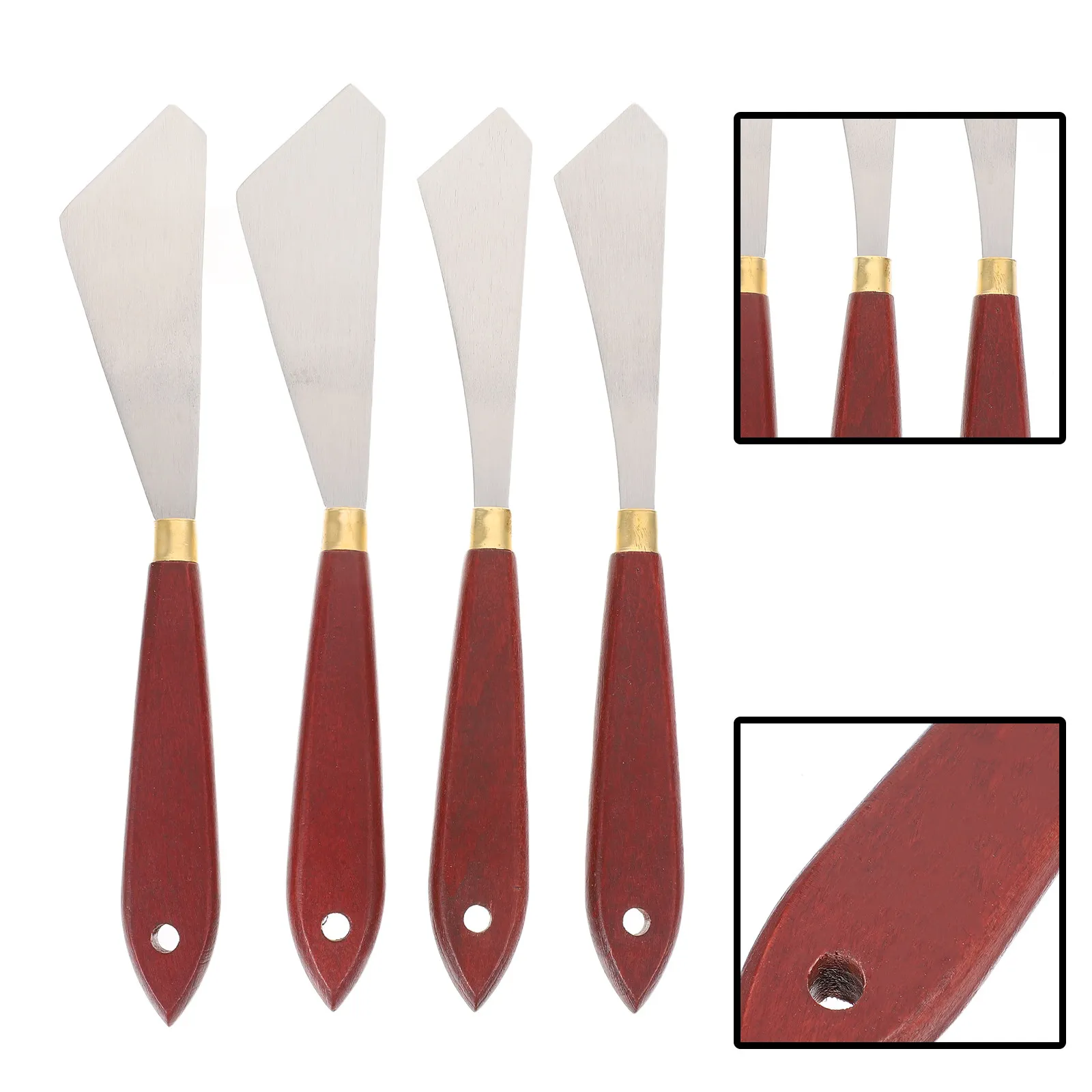 4Pcs Oil Painting Knife Set Stainless Steel Painting Scrapers Ergonomic Wood Handle Pigment Mixing Canvas Art Supplies
