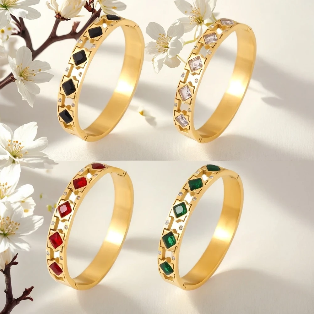 

Women's Bracelet Square Zircon Glass Buckle Design Stainless Steel Fashion Versatile Jewelry Accessories