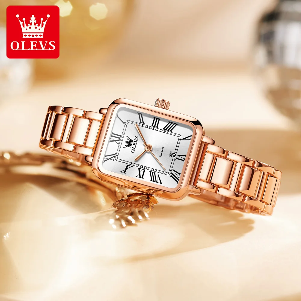 OLEVS 5641 Watches For Woman Elegant Square Quartz Watch Waterproof Luminous Date Ladies Watch Girls Bracelet Set Gifts Box New