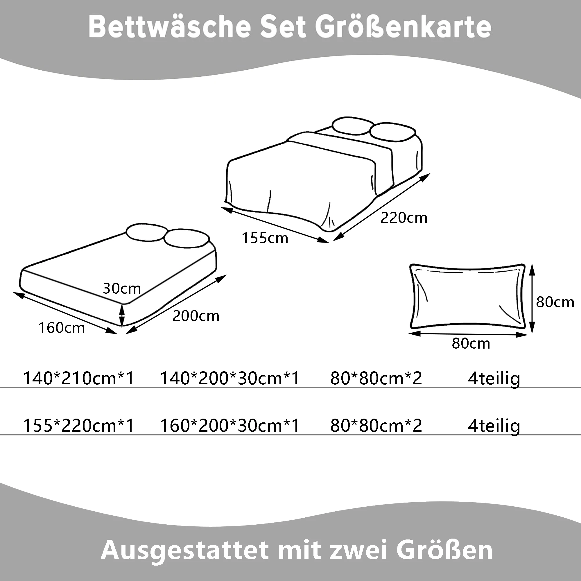 Polyester Bed Linen Set, 140 x 200 x 30cm Fitted Sheet , 140 x 210 cm Duvet Cover with Zip and Two 80 x 80 cm Pillowcases