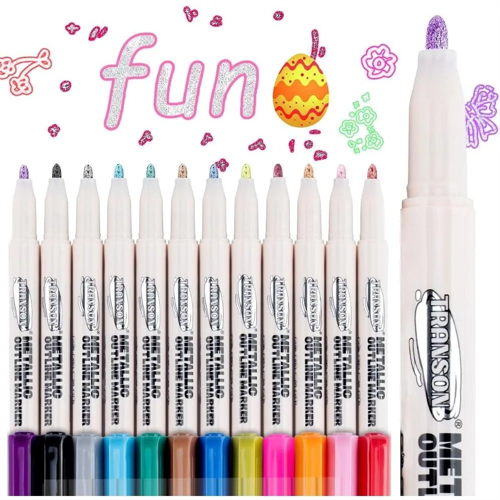

12pcs Outline Shimmering Markers with Metallic Effects for Fun Art Drawing Craft DIY