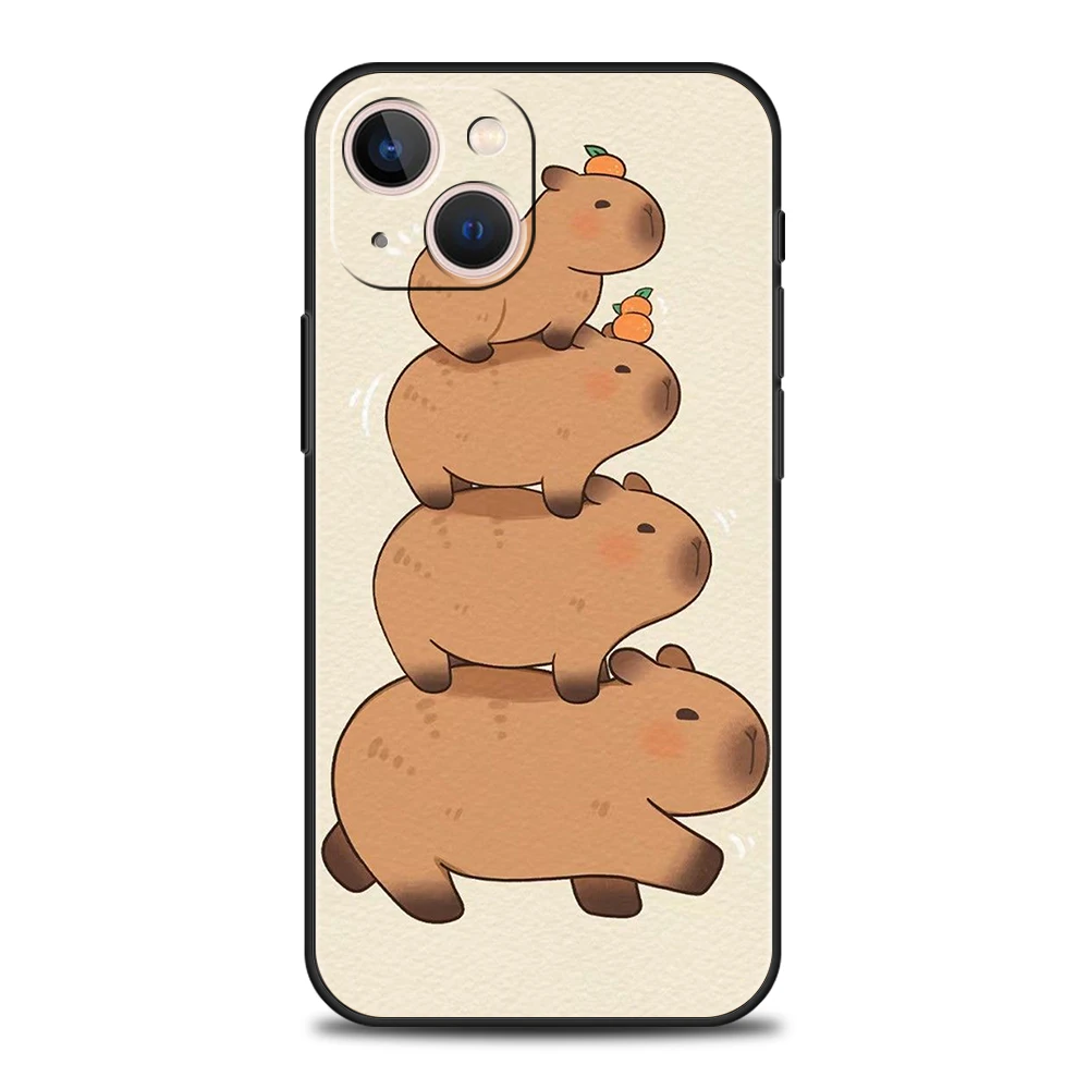 Cartoon Capybara Phone Case Cover for iPhone 16 15 14 13 12 Pro Max 11 7 8 Plus XR XS Max Shockproof Silicone Soft Shell Capas