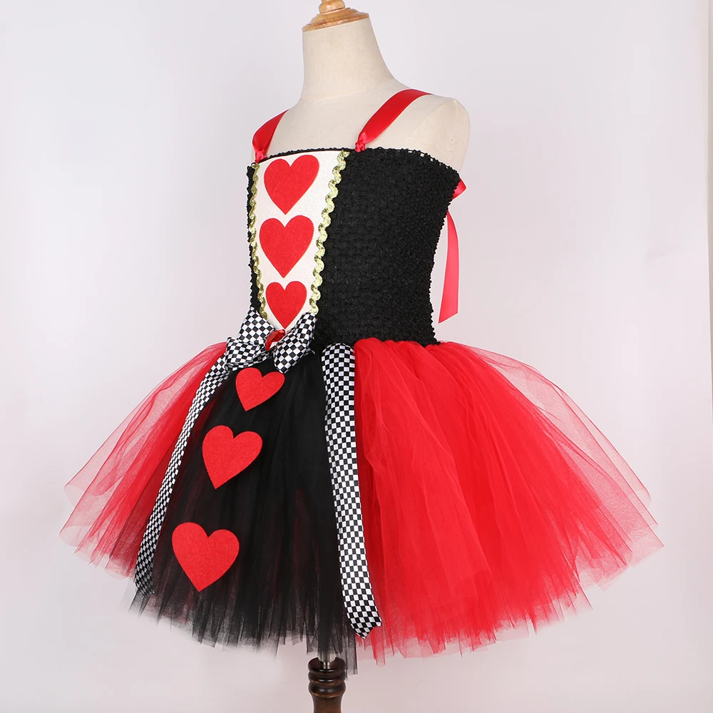 Queen of Hearts Costume Girl Carnival Party Tutu Dress Up Wonderland Red Queen Cosplay Halloween Costume for Kids Fancy Clothes