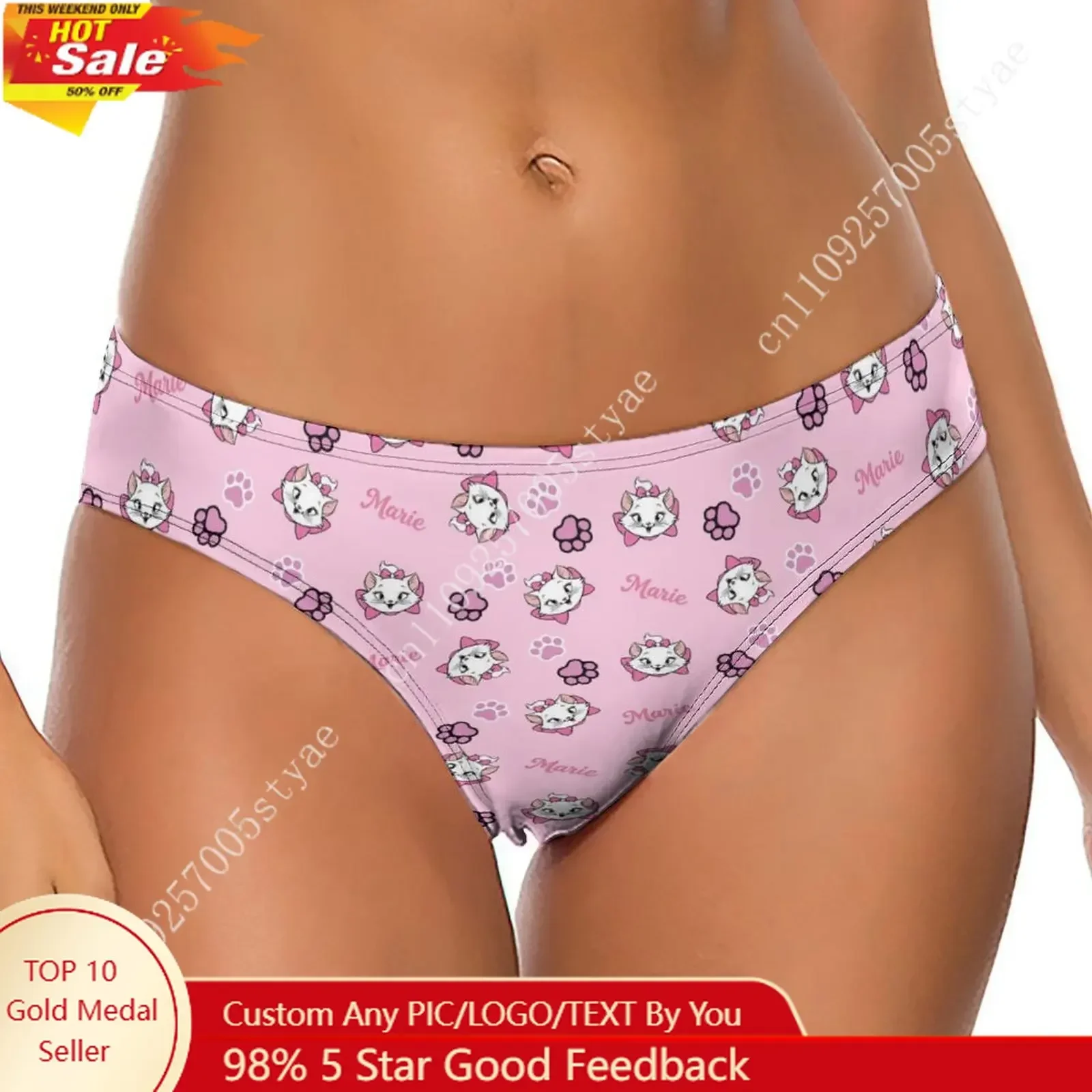 

Marie Underpants Disney Cartoon Custom Soft Women Underwear Pure Cotton Comfortable Briefs Design Your Photo Text Logo Thong